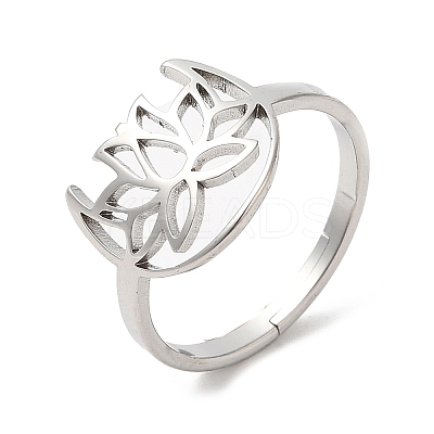 Non-Tarnish 304 Stainless Steel Hollow Lotus Adjustable Ring for Women RJEW-M149-30P-1