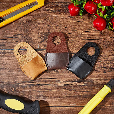 3Pcs 3 Colors Cowhide Thumb Protector for Woodwork Carving AJEW-GO0001-69-1