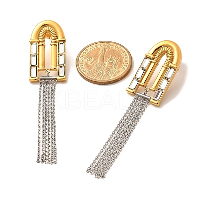 304 Stainless Steel Two Tone Dangle Stud Earrings EJEW-F355-01GP-1