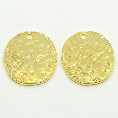 Alloy Blank Flat Round Hammered Pendants PALLOY-M031-07G-1