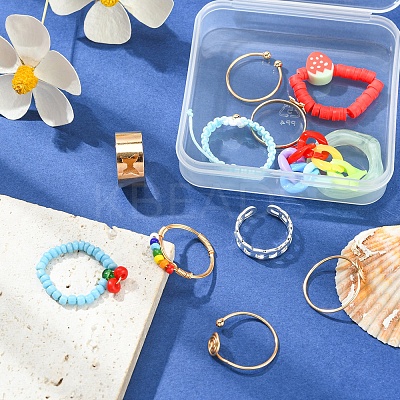 12Pcs 12 Style Cherry & Strawberry & Flower Glass Seed & Polymer Clay Heishi Beaded Stretch Finger Rings RJEW-YW0001-01-1