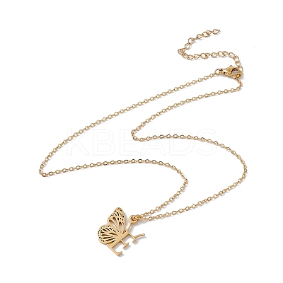 Initial Letter with Butterfly Pendant Necklace LS-NJEW-C026-01G-E-1