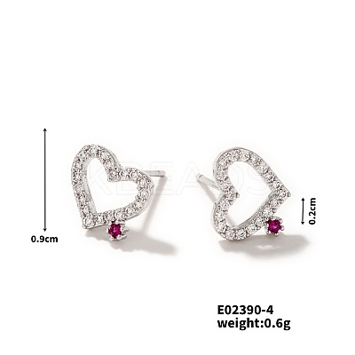 Shiny Romantic Hollow Diamond Heart Stud Earrings Fashionable French Style Jewelry CA8277-1