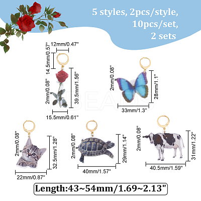 Animal & Rose Opaque Acrylic Pendant Stitch Markers HJEW-AB00358-1