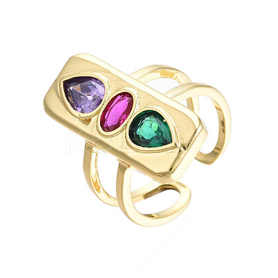 Cubic Zirconia Rectangle Open Cuff Ring X-RJEW-N037-015-03LG-1