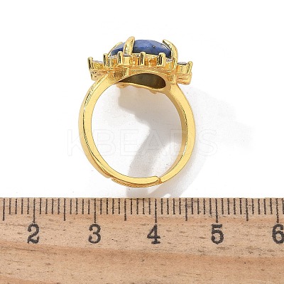 Sunflower Natural Lapis Lazuli Finger Rings RJEW-B113-03G-02-1