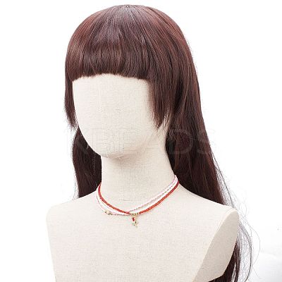 3Pcs 3 Style Glass Seed & Brass Heart Beaded Necklaces Set NJEW-JN03965-1