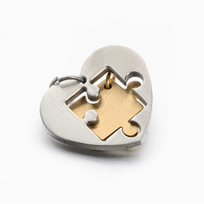 Valentine's Couple Jewelry Lovers 304 Stainless Steel Heart with Puzzle Jigsaw Split Pendants STAS-E090-46-1