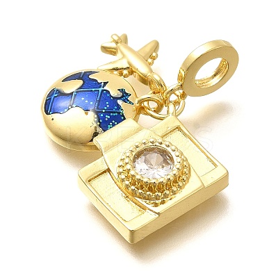 Brass Enamel Airplane & Earth & Camera European Dangle Charms KK-M309-18G-01-1