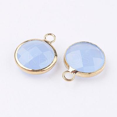 Golden Tone Brass Glass Flat Round Charms GLAA-M003-A-18G-1