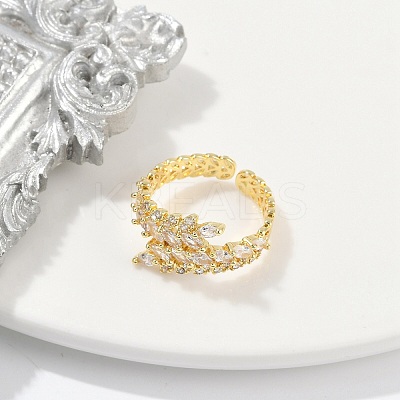 Rack Plating Brass Micro Pave Clear Cubic Zirconia Cuff Rings for Women RJEW-M028-56G-1