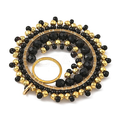 304 Stainless Steel & Brass & Dyed & Heated Natural Black Onyx & TOHO Glass Seed Beaded Pendants PALLOY-MZ01379-03-1