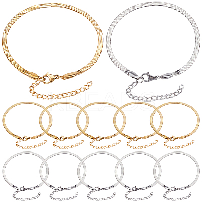 12Pcs 2 Colors Hip Hop Style Stainless Steel Snake Chain Bracelets for Men BJEW-SC0001-35-1