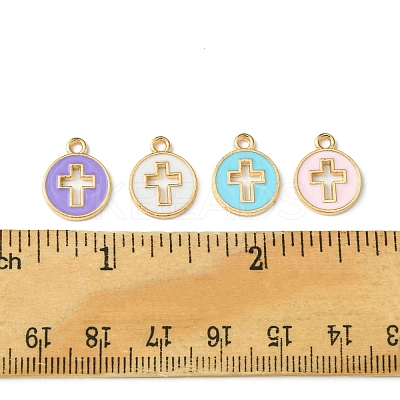 16Pcs 4 Colors Light Gold Plated Alloy Enamel Pendants ENAM-FS0001-85-1