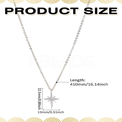 1Pc Star Brass & Iron & Rhinestone Pendant Necklaces NJEW-LP0004-15P-1