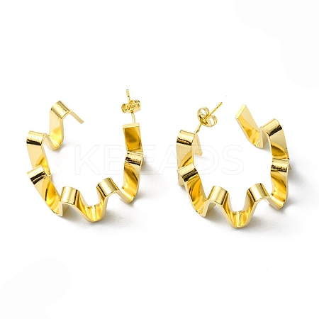 Rack Plating Brass Wave Ring Stud Earrings EJEW-D055-16G-1