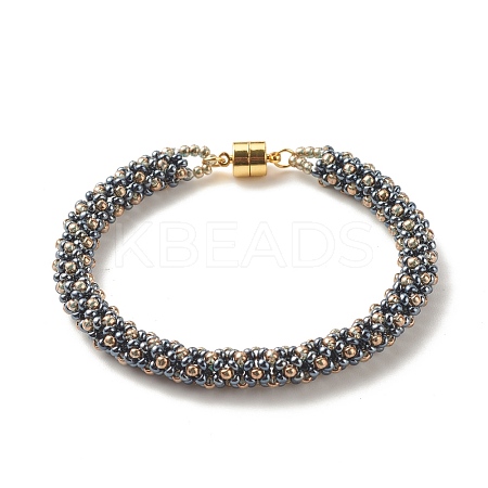 Glass Seed Beaded Bracelet with Brass Magnetic Clasps BJEW-JB07801-01-1