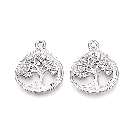 304 Stainless Steel Teardrop with Tree of Life Pendants STAS-T067-35P-1
