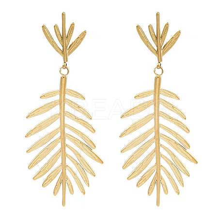 304 Stainless Steel Leaf Theme Stud Earrings For Women EJEW-B110-03G-04-1