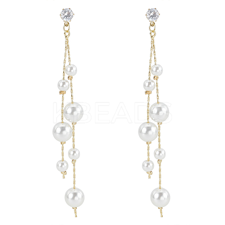 1Pair Brass Micro Pave Clear Cubic Zirconia Tassel Stud Earrings for Women EJEW-LP0001-73-1