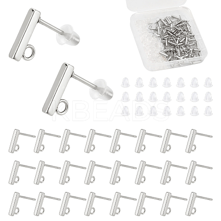 Rectangle 304 Stainless Steel Stud Earring Findings STAS-UN0058-32P-1