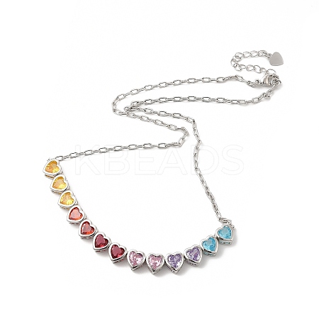 Colorful Cubic Zirconia Heart Pendant Necklace NJEW-E074-03P-1
