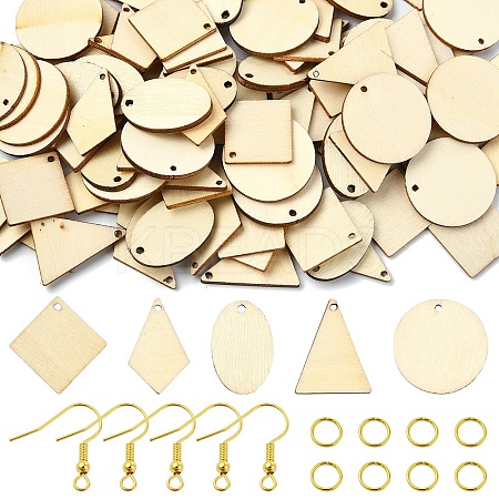 DIY Rhombus/Triangle/Oval Natural Poplar Wood Pendant Dangle Earring Making Kits DIY-YW0010-47-1