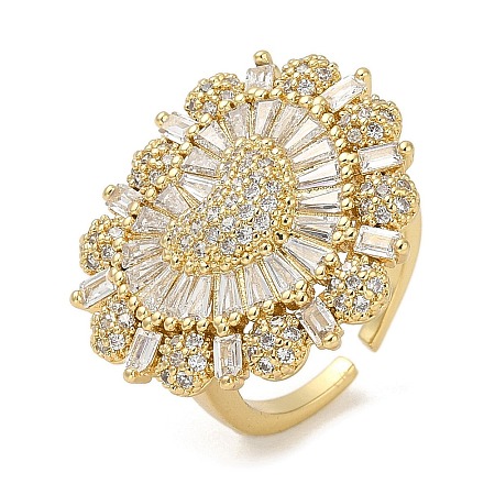 Rack Plating Brass Micro Pave Cubic Zirconia Cuff Finger Rings for Women RJEW-C114-21A-G-1