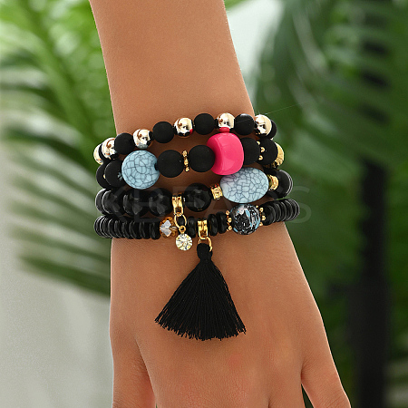 Fashionable Real 14K Gold Plated Beaded Bracelet Set RV3386-1