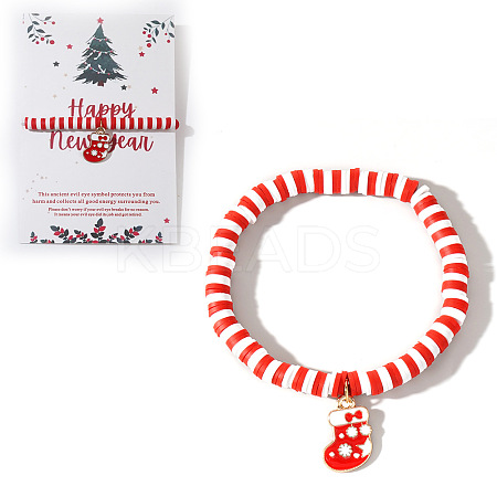 Elegant Christmas Handmade Polymer Clay Heishi Beaded Stretch Bracelets MV9996-36-1