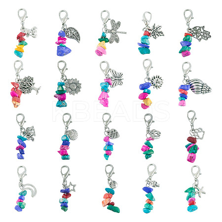 Dyed Synthetic Turquoise Chip Beaded Pendant Decorations HJEW-TAC0030-1
