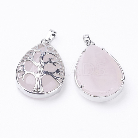 Natural Rose Quartz Pendants G-E421-08P-1