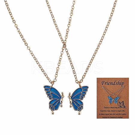 2Pcs Matching Butterfly Pendant Necklaces Set JN1033B-1-1