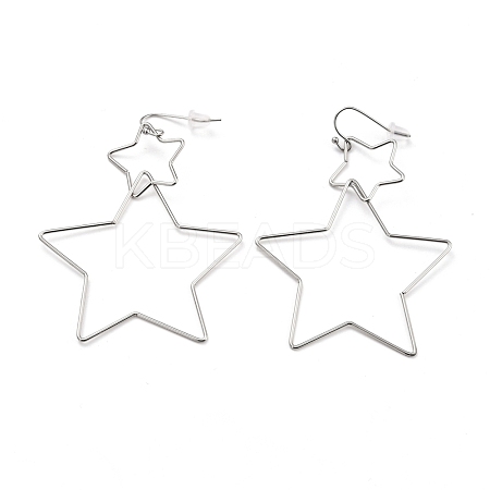 Non-Tarnish Interlock Double Open Star Dangle Earrings EJEW-C007-01P-1