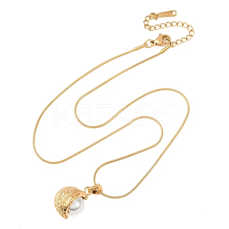 304 Stainless Steel & Acrylic Imitation Pearl Moon Pendant Snake Chain Necklaces for Women NJEW-F354-08G-1