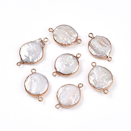 Electroplated Natural Keshi Pearl Flat Round Connector Charms PEAR-S018-03I-01-1