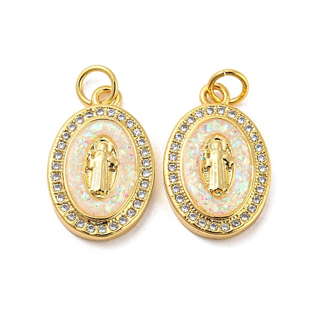 Brass Micro Pave Cubic Zirconia with Synthetic Opal Pendants KK-D096-03A-02-1