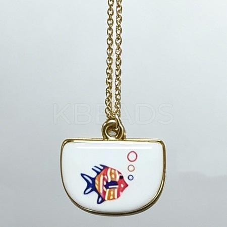 Ocean Brass Enamel Fan Pendant Necklaces for Women WGBD0BA-02-1