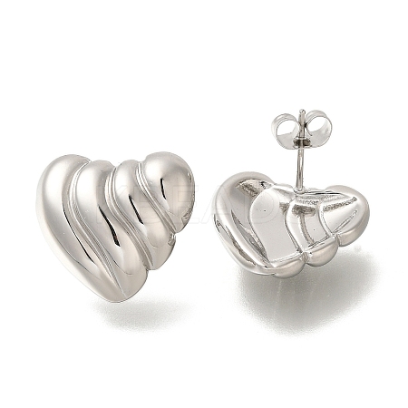 304 Stainless Steel Textured Heart Stud Earrings for Women EJEW-S227-47P-1