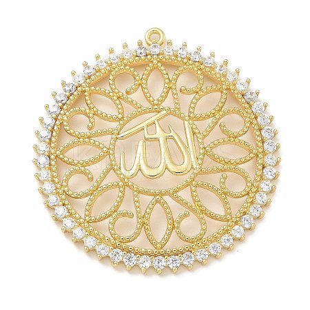 Rack Plating Brass Micro Pave Clear Cubic Zirconia Pendants KK-L224-009G-1