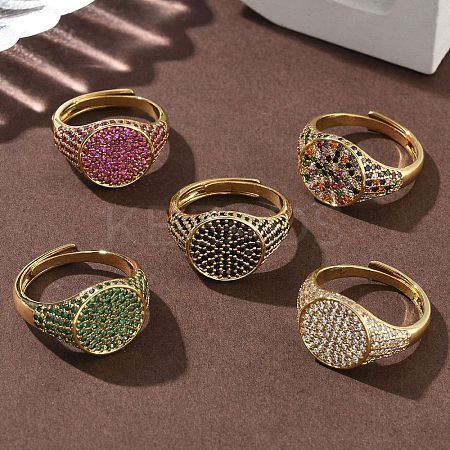 Brass Micro Pave Cubic Zirconia Cuff Rings for Women RJEW-A069-13G-1