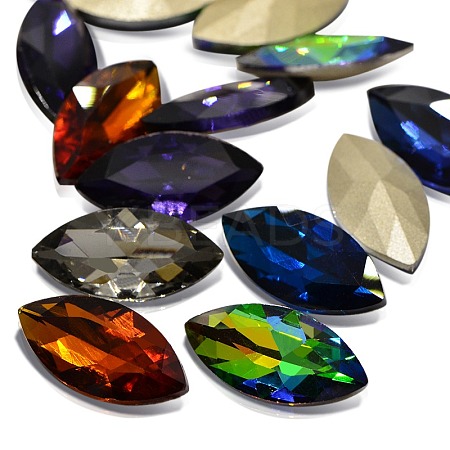 Faceted Horse Eye Glass Pointed Back Rhinestone Cabochons RGLA-A011-17x32mm-SM-1