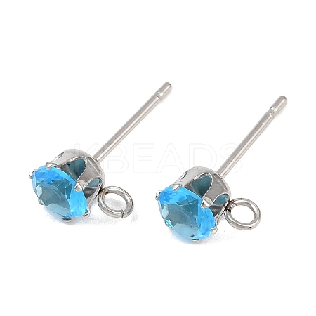 304 Stainless Steel Micro Pave Cubic Zirconia Stud Earring Findings STAS-H240-56P-10-1