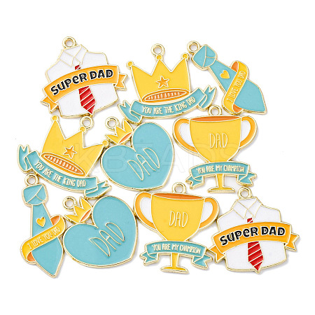 10Pcs 5 Styles Father's Day Alloy Enamel Pendants ENAM-FP0002-18-1