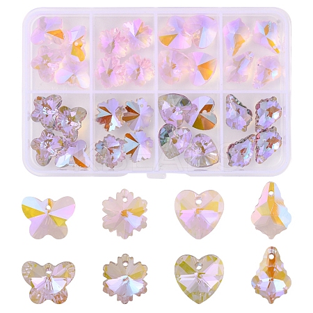 32Pcs 8 Style Pointed Back Electroplate Faceted Glass Pendants EGLA-YW0001-40-1