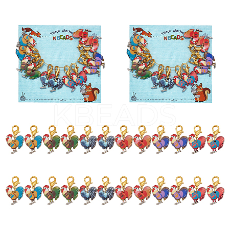 Rooster Pendant Stitch Markers HJEW-AB00307-1