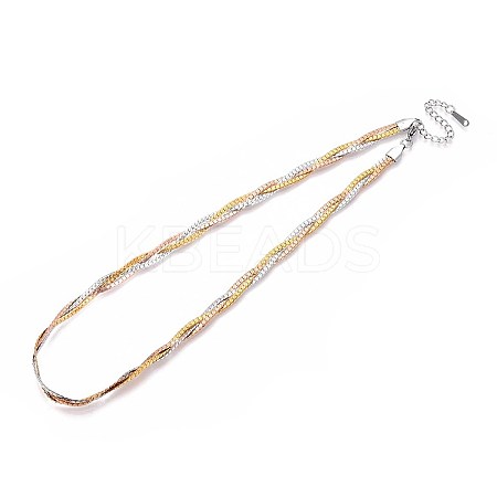 5.5MM 3-Color 304 Stainless Steel Braided Cuban Link Chain Necklaces NJEW-N058-03GPRG-1