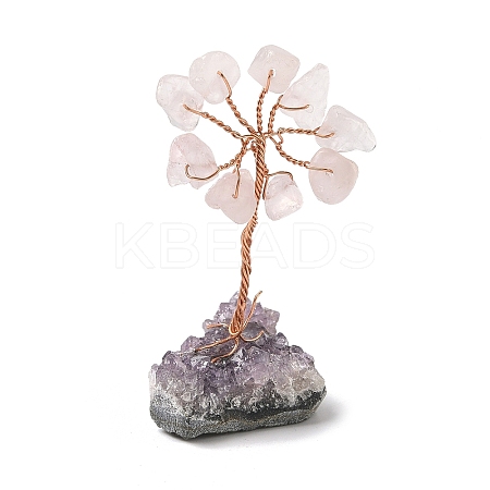 Natural Rose Quartz Chips Tree of Life Decorations DJEW-P022-03A-06-1