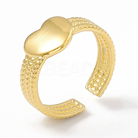 Ion Plating(IP) 304 Stainless Steel Heart Open Cuff Ring for Women RJEW-G275-06G-1