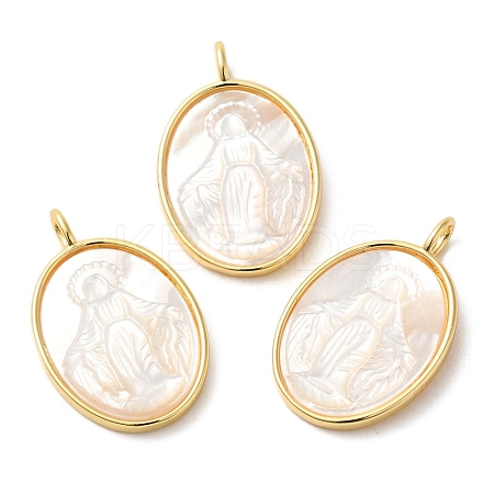 Rack Plating Brass Pave Shell Pendants KK-G488-02G-1